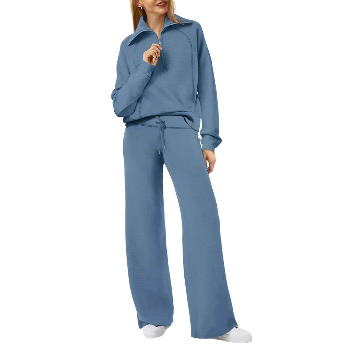 Half Zip Sweatshirt Wide Leg Track Pants Casual Suit Women