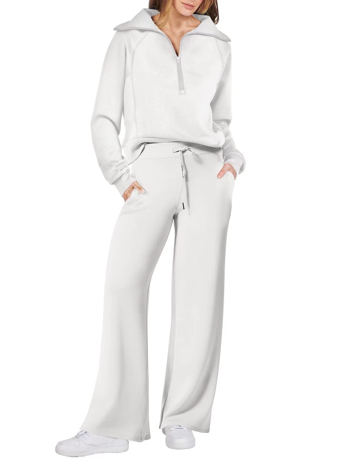 Half Zip Sweatshirt Wide Leg Track Pants Casual Suit Women