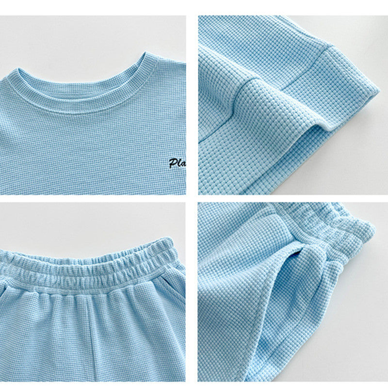 Waffle Casual Long Sleeve Crew Neck Sweater Slimming Track Pants Sports Suit