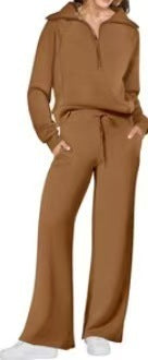 Half Zip Sweatshirt Wide Leg Track Pants Casual Suit Women