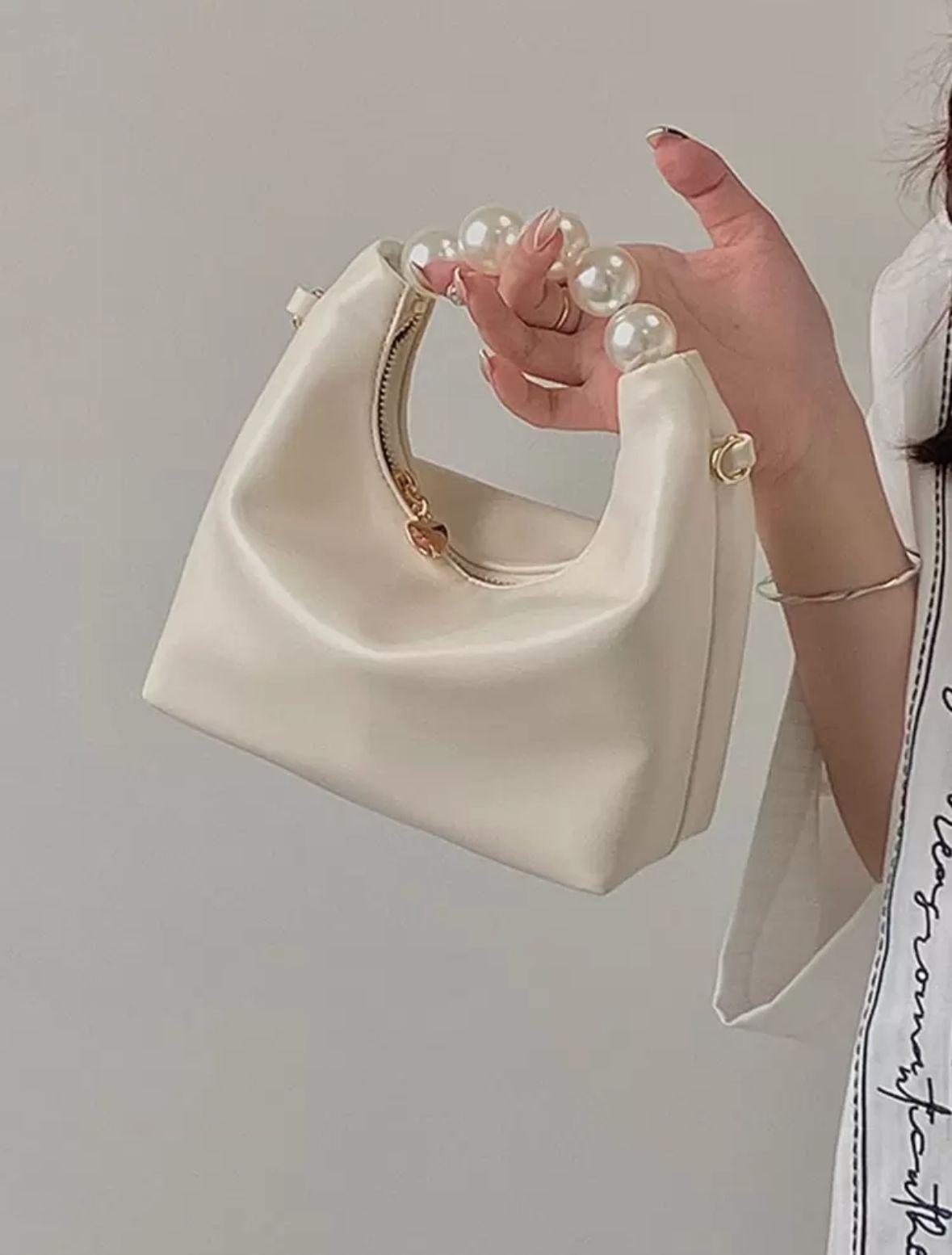 Minimalist Casual Mini Satchel Bag with Faux Pearl Decor