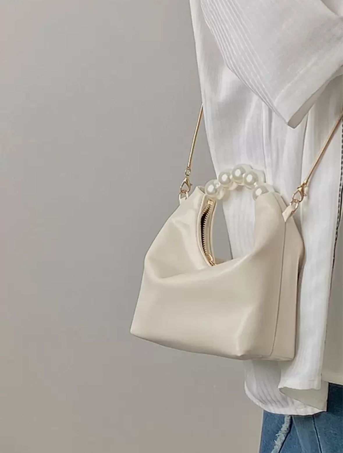 Minimalist Casual Mini Satchel Bag with Faux Pearl Decor