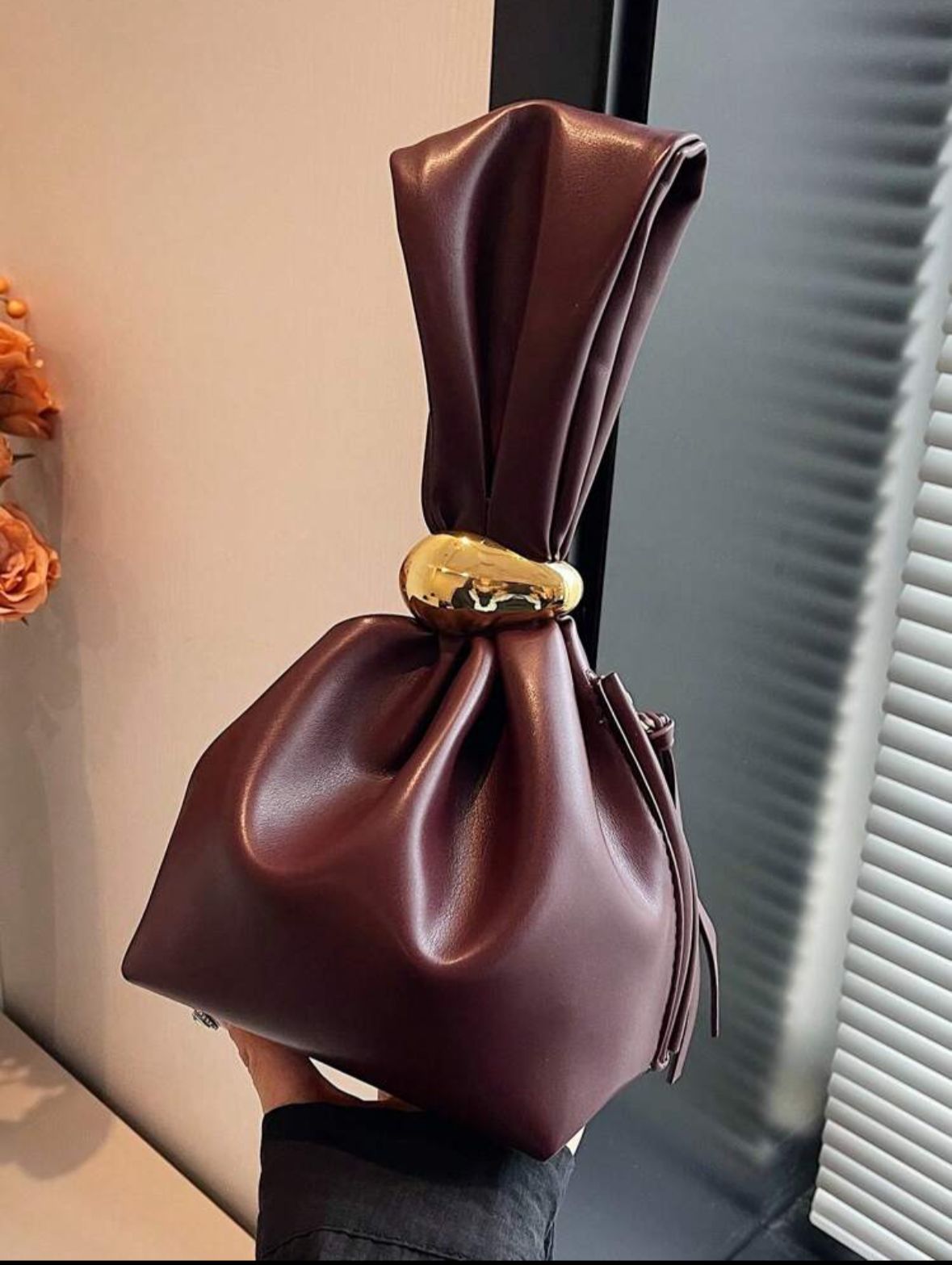 Solid Color PU Leather Handbag, Burgundy Anchor Pattern Decorated