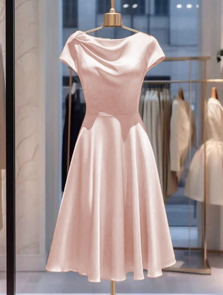 Fahionby Aq Women Summer Elegant Solid Color Waisted A-Line Dress