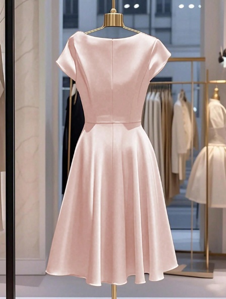 Fahionby Aq Women Summer Elegant Solid Color Waisted A-Line Dress
