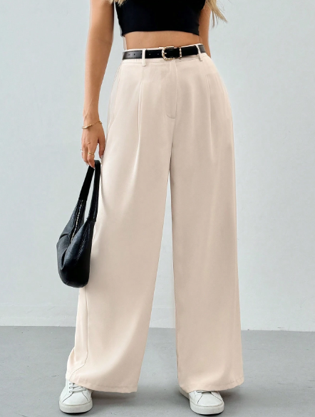 Fashionby AQ , Women’s Pleated High Waist Belted Wide Leg Pants