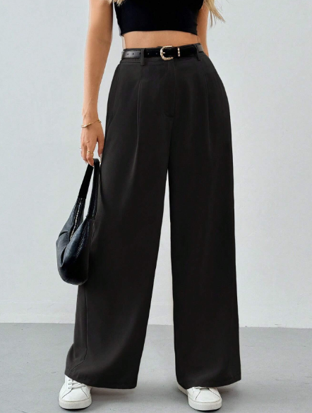 Fashionby AQ , Women’s Pleated High Waist Belted Wide Leg Pants