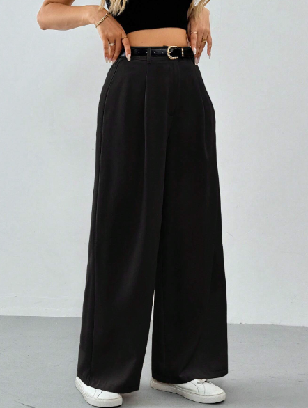 Fashionby AQ , Women’s Pleated High Waist Belted Wide Leg Pants