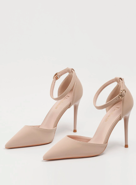 Women Stiletto Heeled Pumps, Point Toe Ankle Strap Pumps