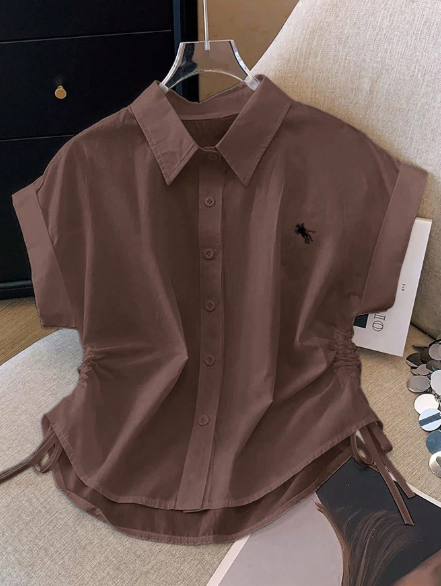 Fahionby AQ, Casual Knight Print Short Sleeve Single-Breasted Shirt