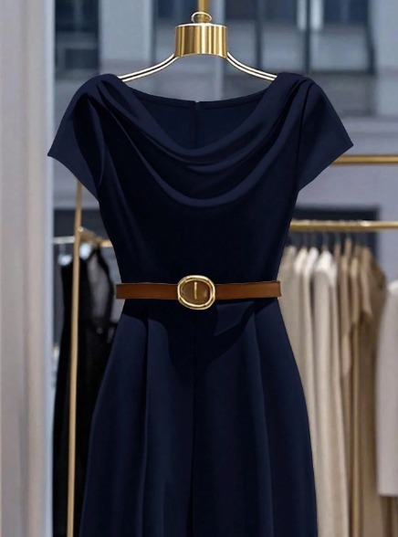 Casual Solid Color Elegant Pleated Short Sleeve Women Jumpsuits