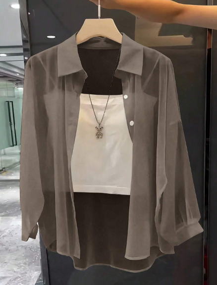 AQ Transparent Plain Collared Shirt – Women’s Fall Wear 🍂