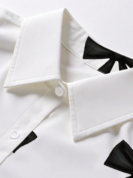 AQ Fashion Women Bowknot Print Short Sleeve Blouse