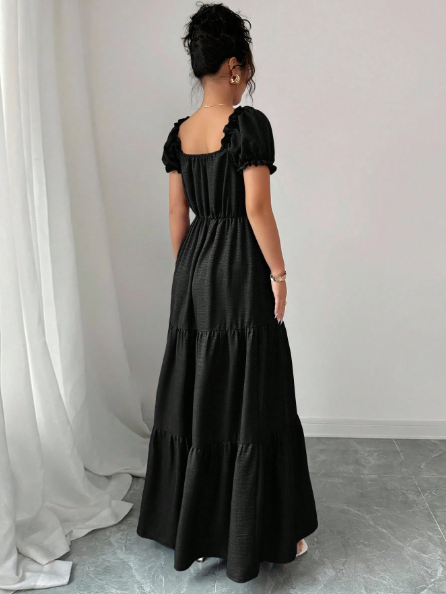 AQ Fashion Women’s Elegant Long Dress with Unique Collar &amp; Multi-Layer Patchwork