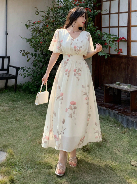 AQ  Fashion V-Neck Short Sleeve Floral All Over Print Casual Dress