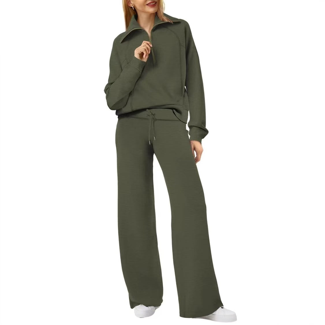 Half Zip Sweatshirt Wide Leg Track Pants Casual Suit Women